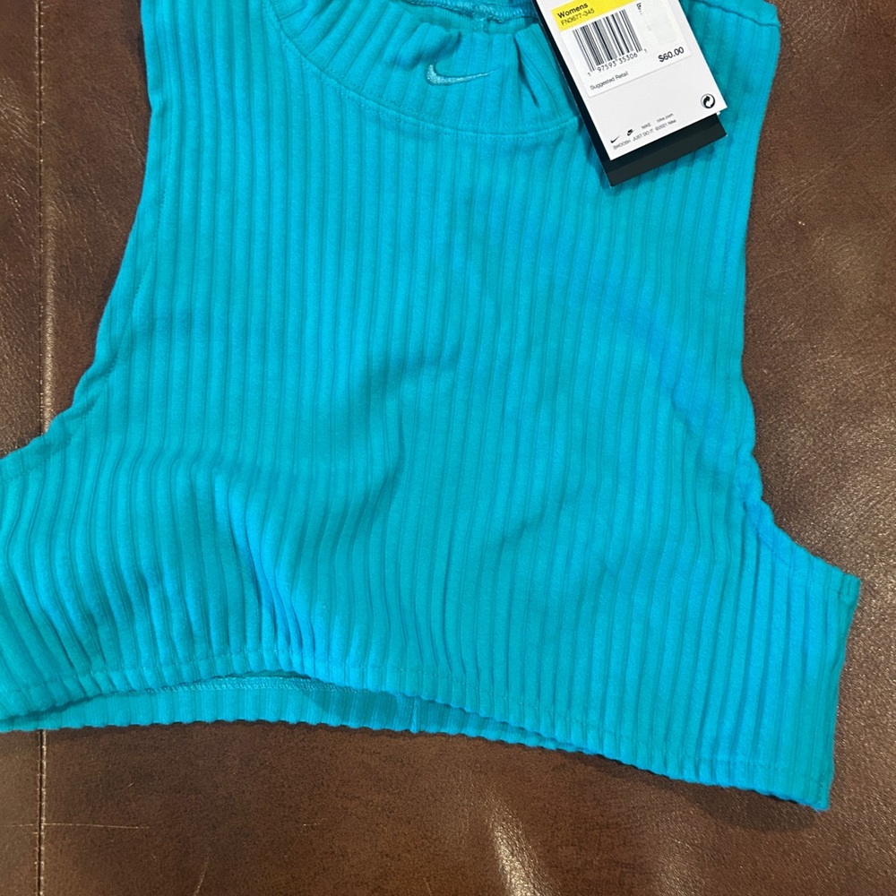 Nike sportswear chill knit ribbed crop blue cactus small